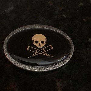 Skull with Crutches Belt Buckle
